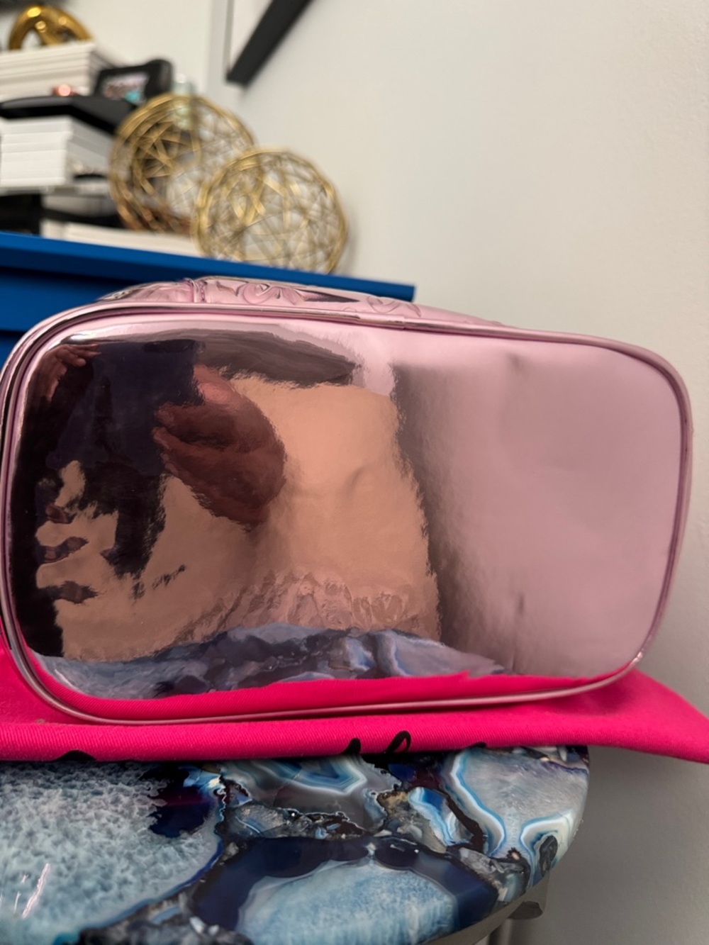 Glam-Aholic Metallic Pink Mirror Embossed Vanity Bag - Picture 3 of 10